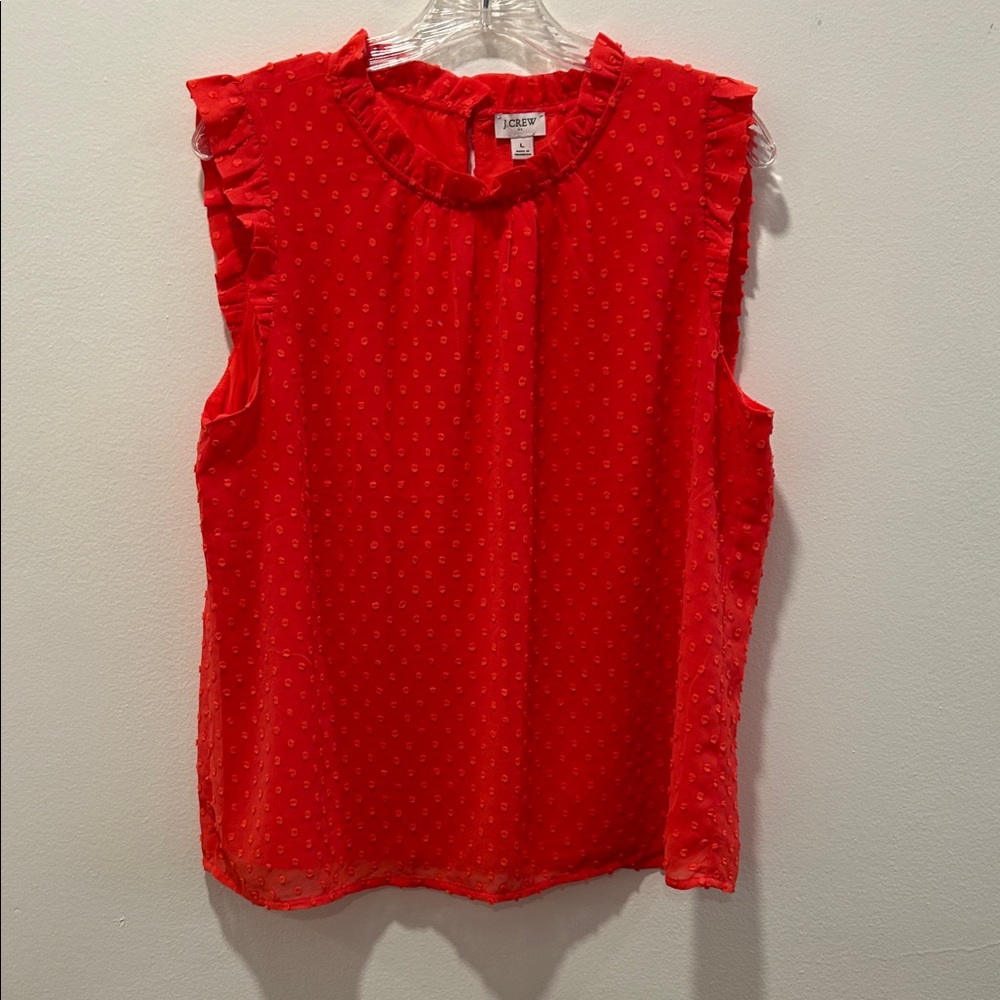 J Crew Orange Sleeveless Blouse with Ruffle Trim